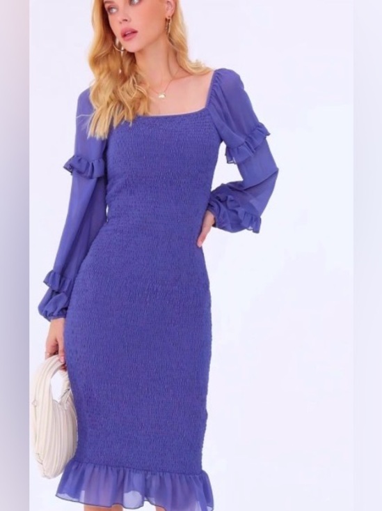 PrettyGarden Dresses & Skirts - NWOT PRETTY GARDEN Smocked Midi Dress with Ruffle Balloon Sleeves